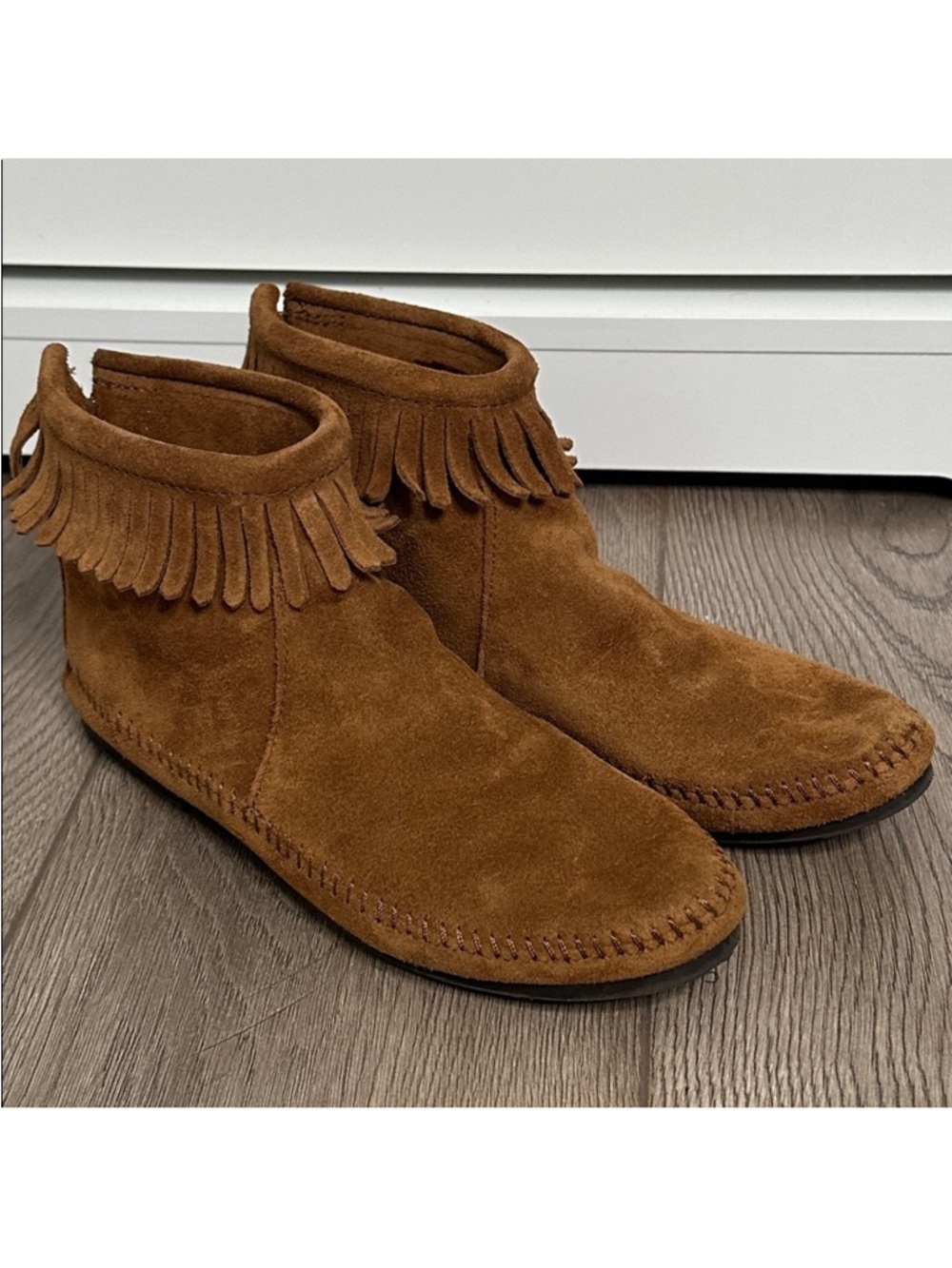 Minnetonka Suede Back Zip Ankle Boots Moccasins Brown Size‎ 8.5